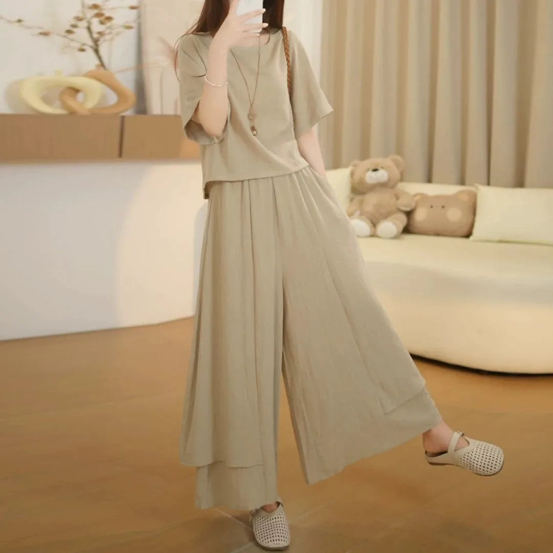 Fashionable Summer Outfit Women's Slimming Short Sleeve T-Shirt Skirt Pants Drapey Casual Meat Concealing Two-Piece Set