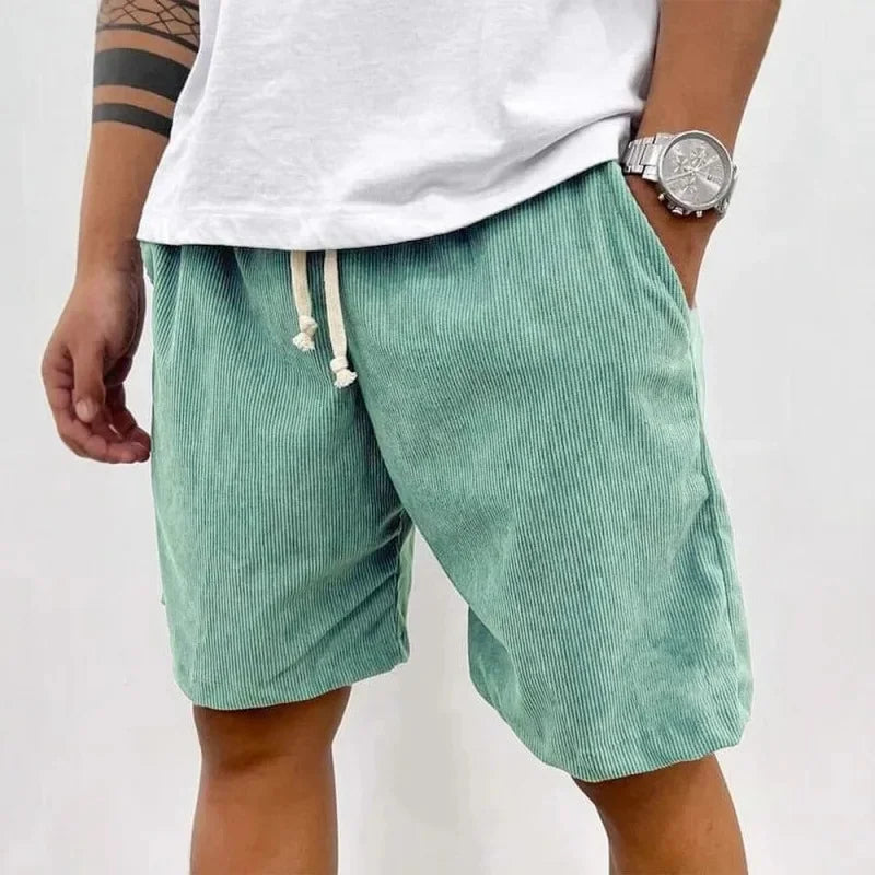 New 2025 Men's Summer Casual Drawstring Corduroy Retro Shorts Comfortable Loose Fit Plain Patterned Versatile for Daily Wear