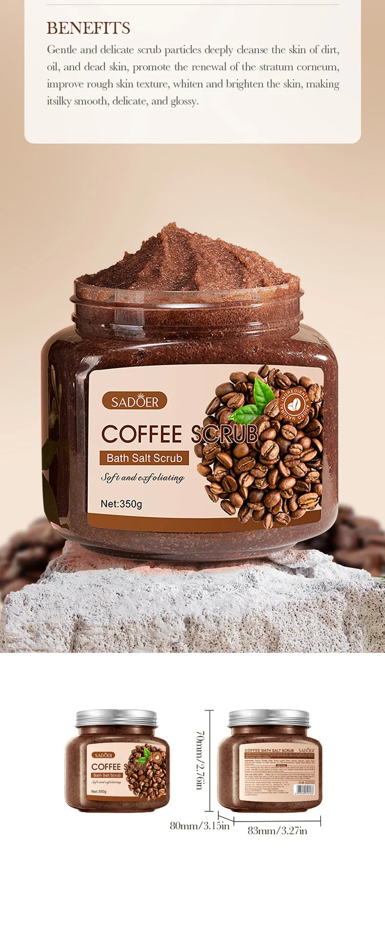 350g Body Bath Scrub, with Gentle and Fine Exfoliating Particles That Can Clean Dirt and Oil from the Skin, Improve Rough Skin Texture, Make the Skin Bright, and Give It a Silky, Smooth, and Radiant Feel - Home Care