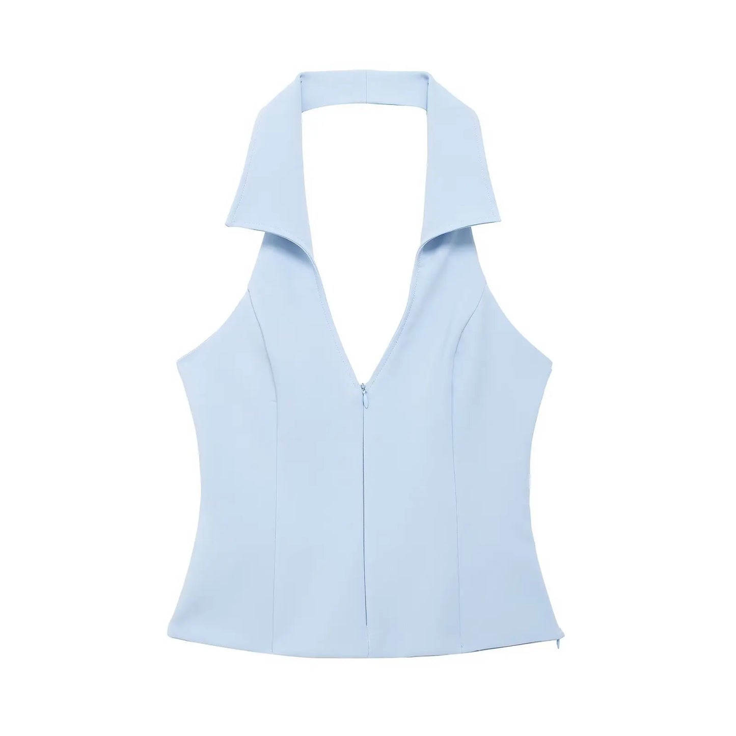 Women Summer 2 Piece Set High Waist Back Pocket Mini Skirts Shorts Sexy V-Neck Sleeveless Backless Suspender Zipper Top