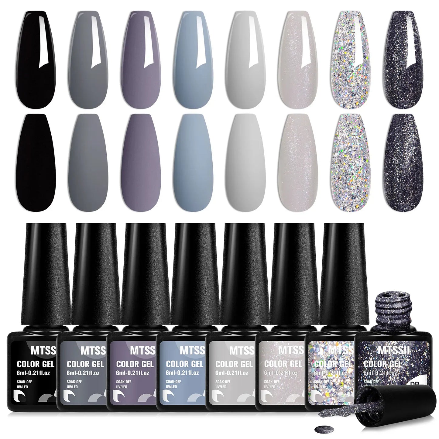 8PCS/Set Colorful Gorgeous Gel Nail Polish Kit Autumn Series Sparkling Shinning Manicure Soak Off Black White Nails Art Varnish