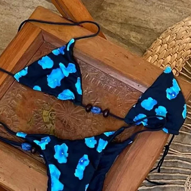 Micro Bikini Push Up Women Swimsuit Print Sexy Halter Brazilian Bikini Set 2025 New Beachwear Female Beach Vacation Bathing Suit