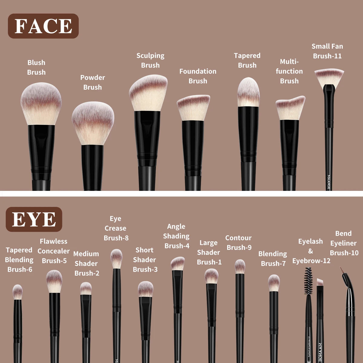 MAANGE Professional Makeup Brush Set 18PCS Premium Synthetic Foundation Powder Concealers Eyeshadows Makeup Brushes with Bag