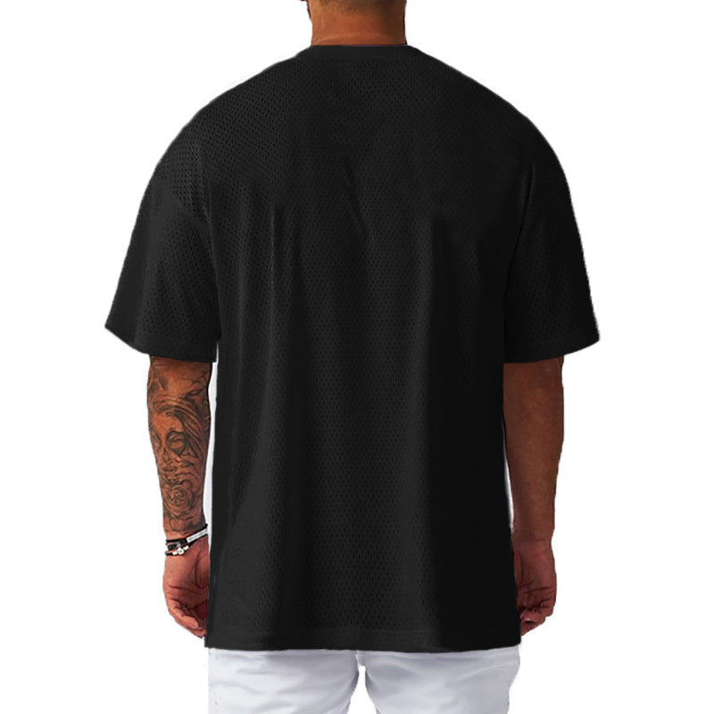 Oversized Loose Men's Casual Sport T-Shirt Gym Bodybuilding Fitness Short Sleeve Shirt Summer Mesh Quick Dry Breathable Clothing