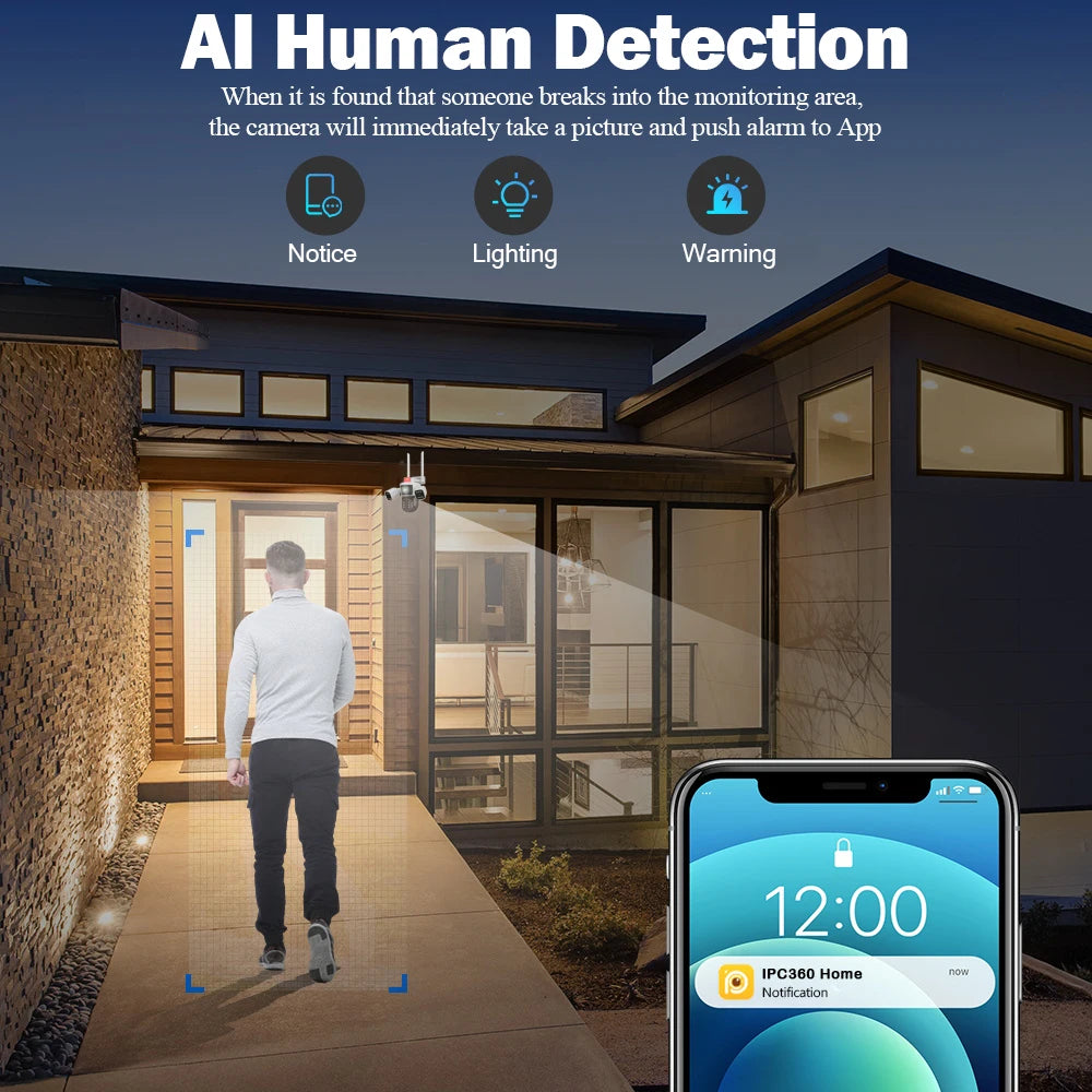 Smart Home WiFi Security Camera 16MP 8K HD Video CCTV Surveillance IP Cameras Outdoor 360° Wireless 4-Lens 3-Screen Camera