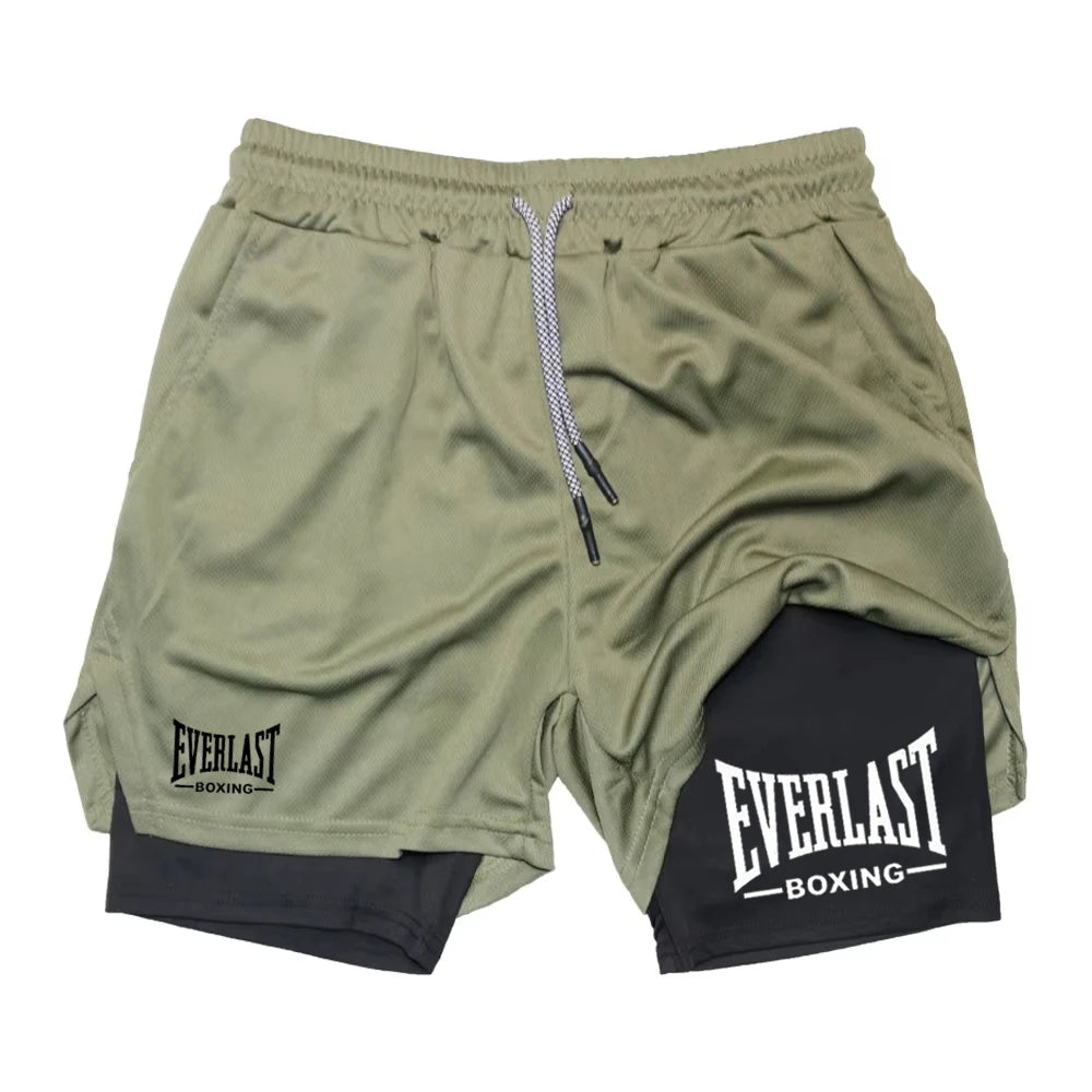 EVERLAST Men's Double Layer Compression Shorts, Quick Dry Sports Pants for Basketball Gym Fitness, Comfortable Athletic Bottoms