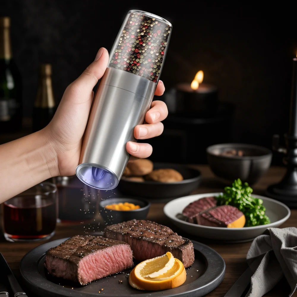 Electric Automatic Salt and Pepper Grinder Set Gravity-sensing Grindering Set Spice Mill Adjustable Spices Grinder Kitchen Tools
