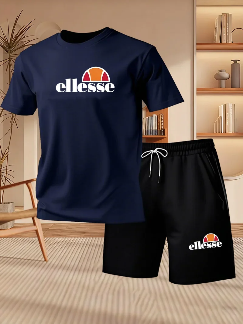 Summer New Men's Casual Fashion Outdoor Sports Men's Clothing, Printed T-shirt Casual Home Leisure 2-piece Set