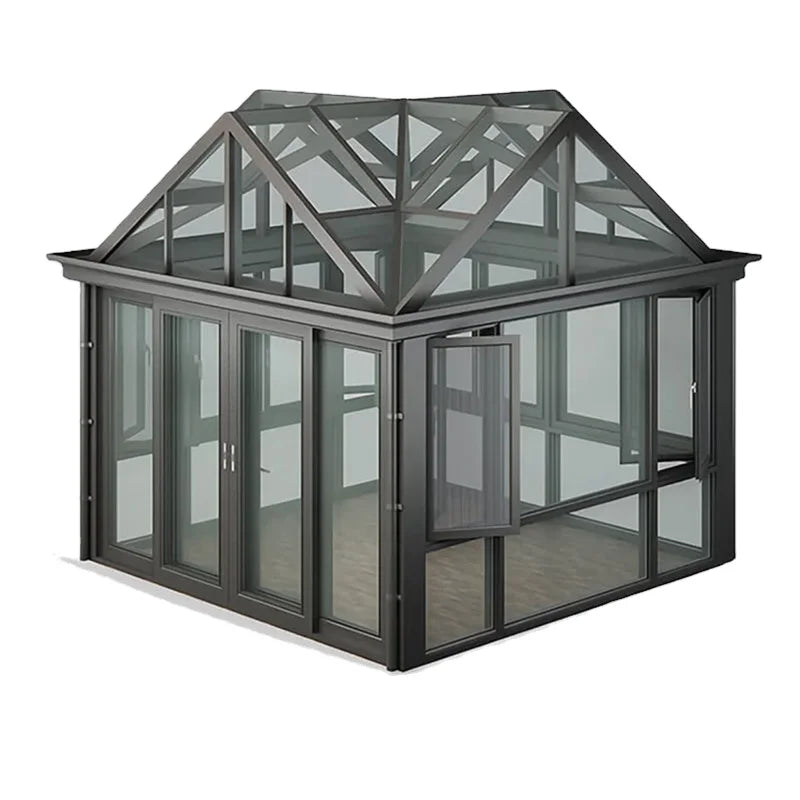 Enclosed Insulated Sunroom Garden Terrace Glass, Aluminum Solarium Conservatory Outdoor Living Room Sun House for Villa