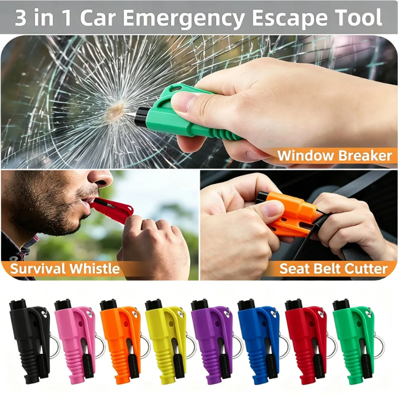 Compact 3-in-1 Safety Hammer Car Escape Tool  Window Breaker Seat Belt Cutter Rescue Whistle Emergency Escape Tool Accessories