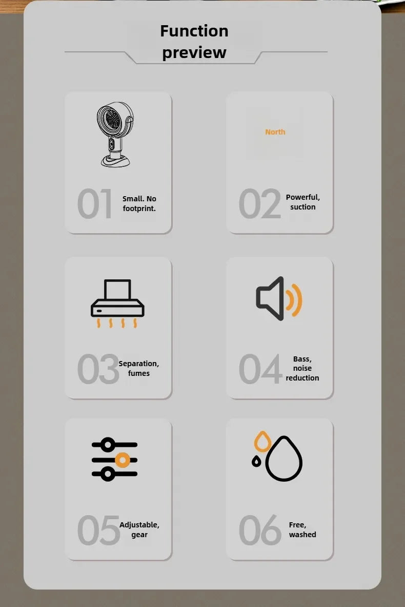 Small desktop range hood, portable charging, deodorization, air filtration, smoking machine, barbecue, hotpot companion.