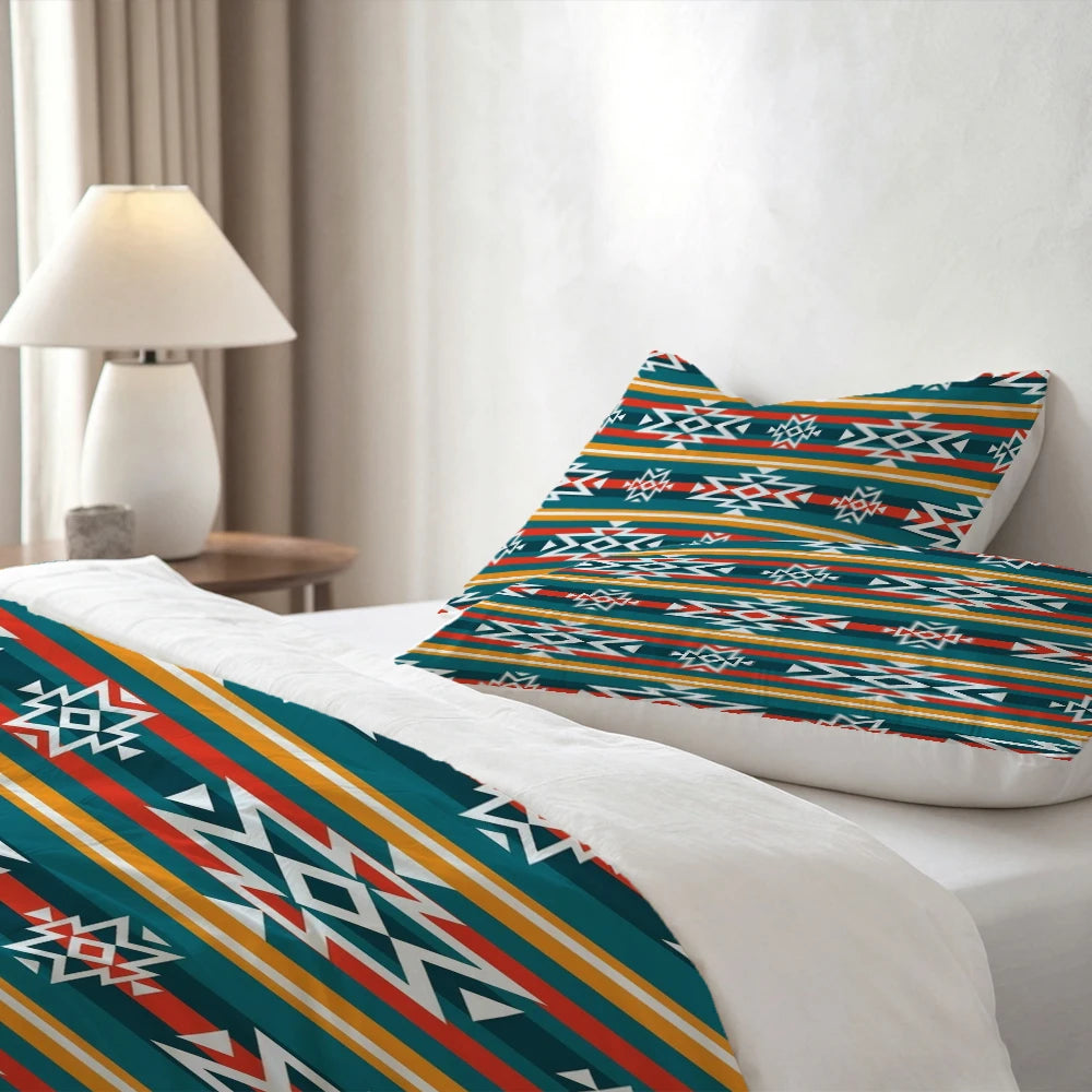 High-Definition Digital Printed Bedding Set, Ethnic Style Geometric Pattern Duvet Cover Set, Large Floral Print Duvet Cover Set, Includes 1 Duvet Cover + 2 Pillowcases, Suitable for Bedroom, Guest Room, Home Decoration, Polye