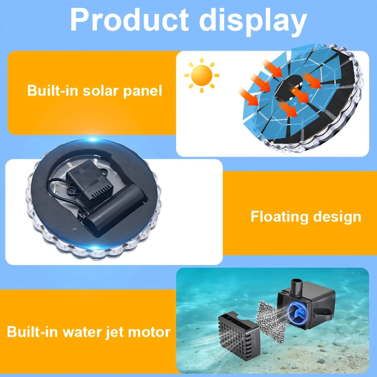 3.5W Outdoor Solar Fountain for Garden Water Indoor Pond Solar Fountain Pump Kit with 7 Nozzles Fountain Light 7 Color Bird Bath