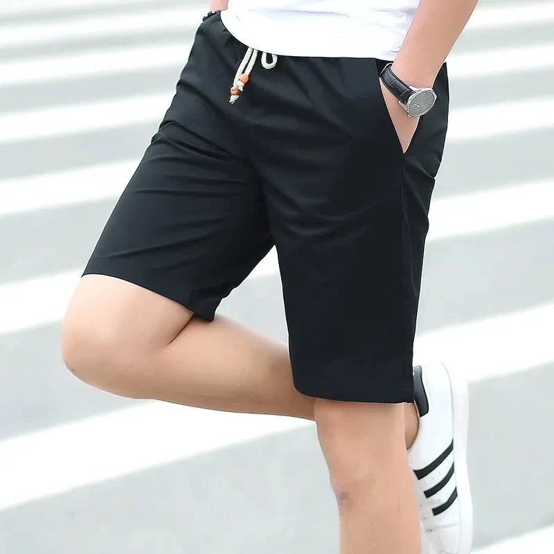 2025 NEW Cotton shorts for men in summer, thin fit, slim fit, casual, sporty, five inch mid length, youth elastic band shorts