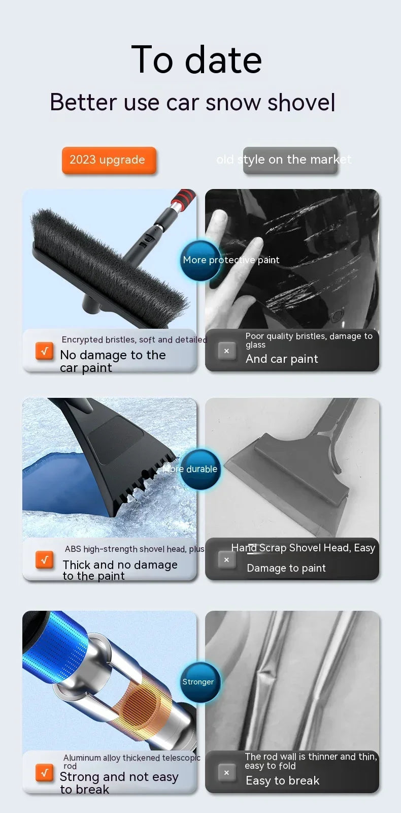 Extendable Car Snow Shovel Ice Scraper Winter Auto Windshield Cleaner Brush Detachable Broom Snow Removal Tool Accessories
