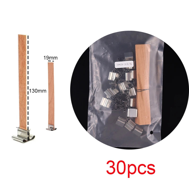 30pcs Wooden Candle Wicks Candle Making Set Wicks with Clip Base  Naturally Smokeless Wood Core for DIY Candle Jar Making Tools