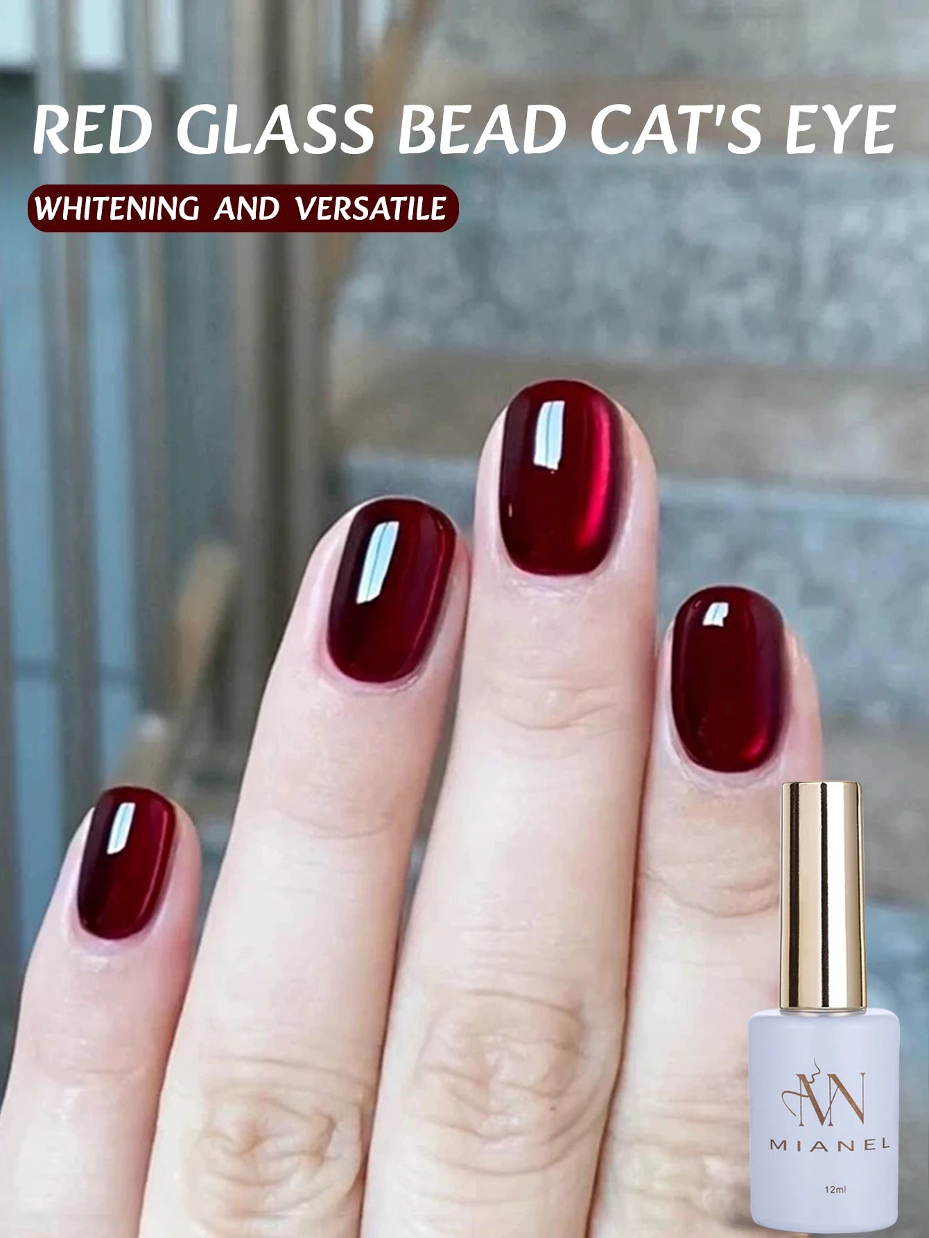 MIANEL 12ML Red Ocean Cat Eye Gel Nail Polish 2026 Top Selling Red Color Flash Glass Beads Cat Magnetic Gel Red Nails 1-9pcs