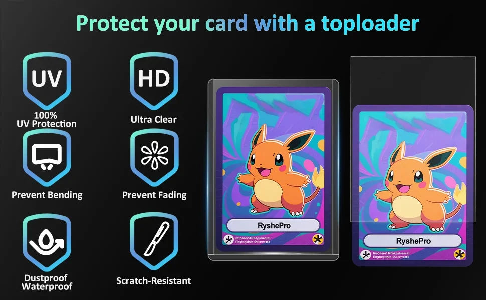 Trading Card TopLoaders 3"X4" Hard Plastic Protectors 100% UV Protection 100 Top Loaders + 100 Inner Card Sleeves + 1 PP Box
