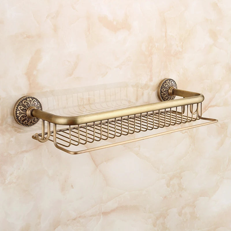 Antique Bronze Brass Wall Mounted Bathroom Soap Basket Bathroom Shower Shelf Shampoo Holder Shelves Storage Shelf Rack