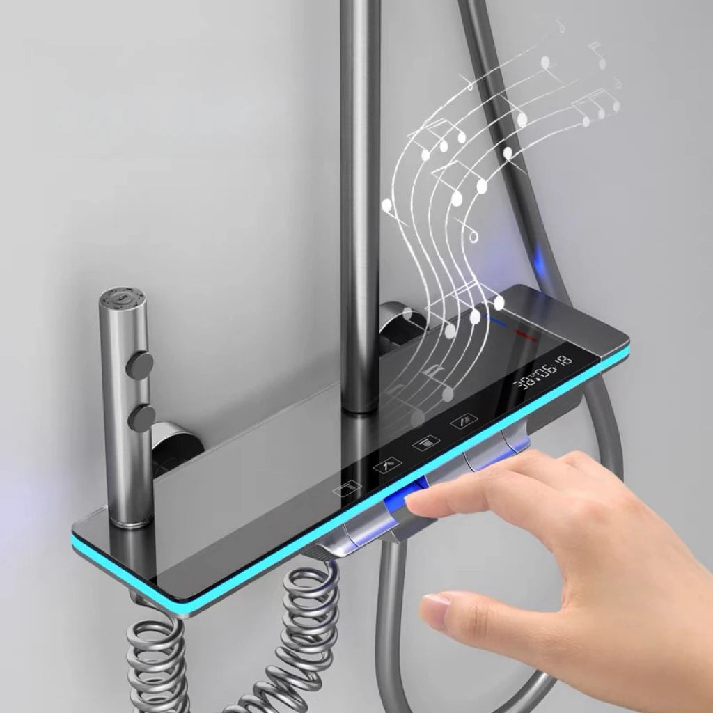 Black Shower Set Bathroom Hot and Cold Mixer Shower Mixer LED Digital Ambient Light Bathtub Wall Mounted Grey Shower System