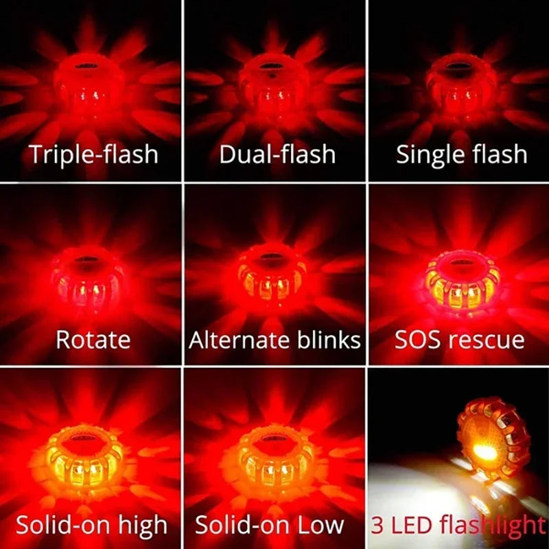 USB Rechargeable Warning Light LED Road Flares Emergency Lights Roadside Safety Beacon Disc Flashing Magnetic Beacon