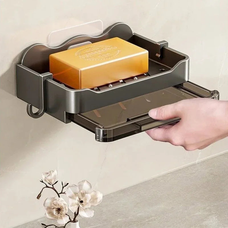 Wall-mounted Drain Soap Box Soap Holder Bathroom Wall Hanging Box Perforation-free Bathroom Soap Box Storage Rack
