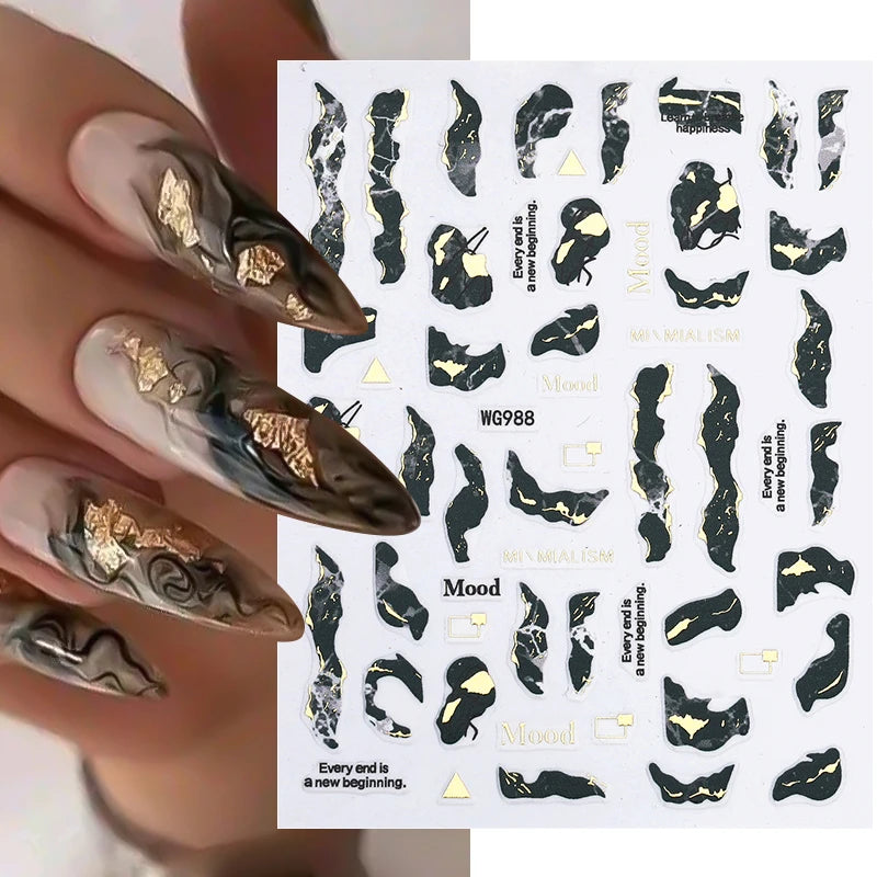 1PCS Black White Butterfly Laser Nail Stickers Y2K Nail Art Decoration Abstract Lines Bronzing Flowers Stickers For Nails