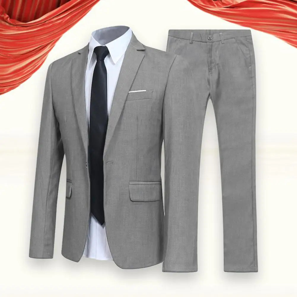 Men Pants Two Pieces Set Commuting Loose Leisure Fashion Office Business Suit Wedding Wear Lapel Formal Groom Suit Set