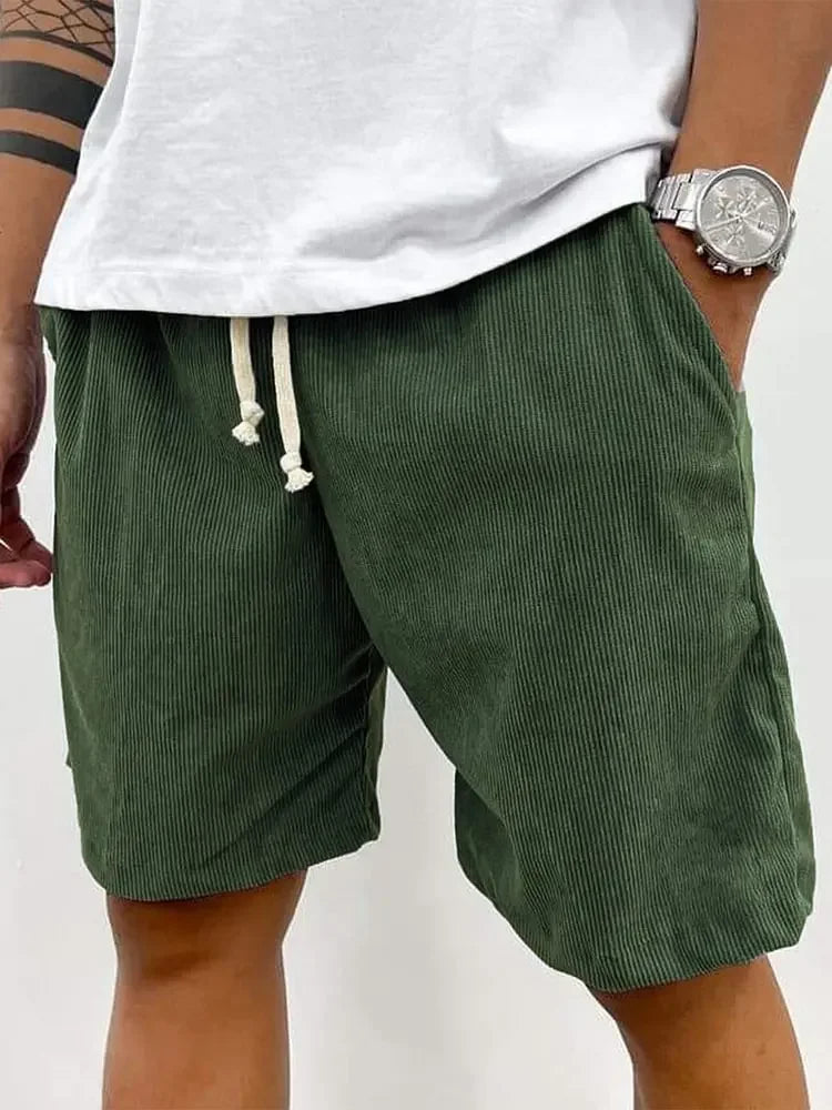 New 2025 Men's Summer Casual Drawstring Corduroy Retro Shorts Comfortable Loose Fit Plain Patterned Versatile for Daily Wear
