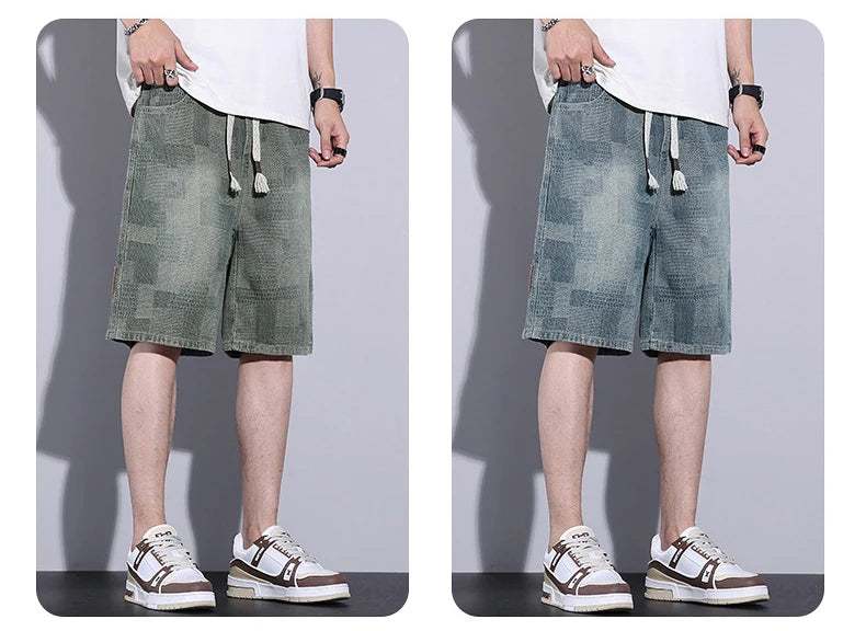 Casual Mens Clothing Baggy Denim Shorts Summer Fashion Starry Sky Pattern Elastic Waist Shorts Men Streetwear Short Jeans Korean
