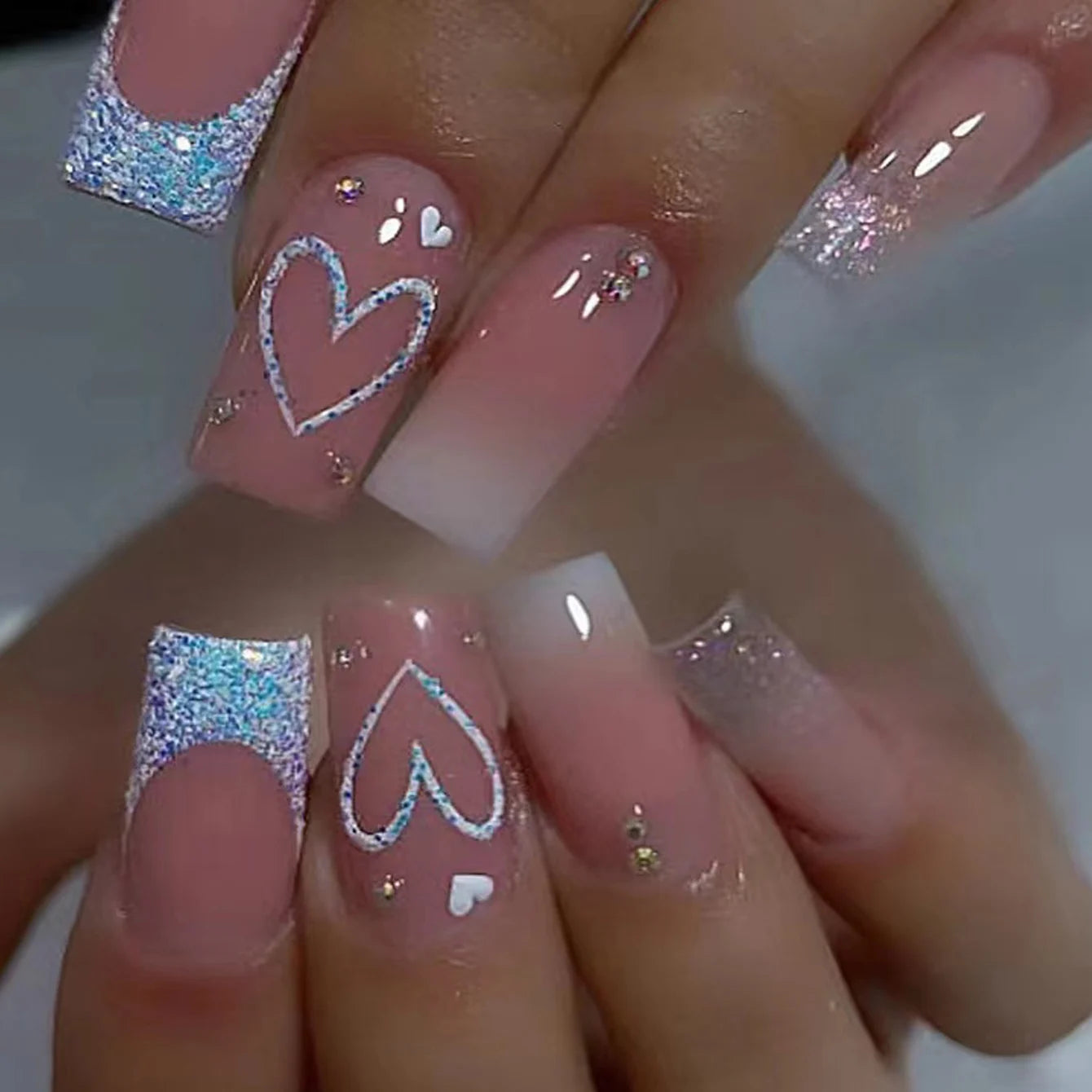 ARTAUG 24PCS Medium Ballerina Pink Nails Black French Tip Press On Nails Press On Nails Love Design Summer Nails Tipsy Cute Nail