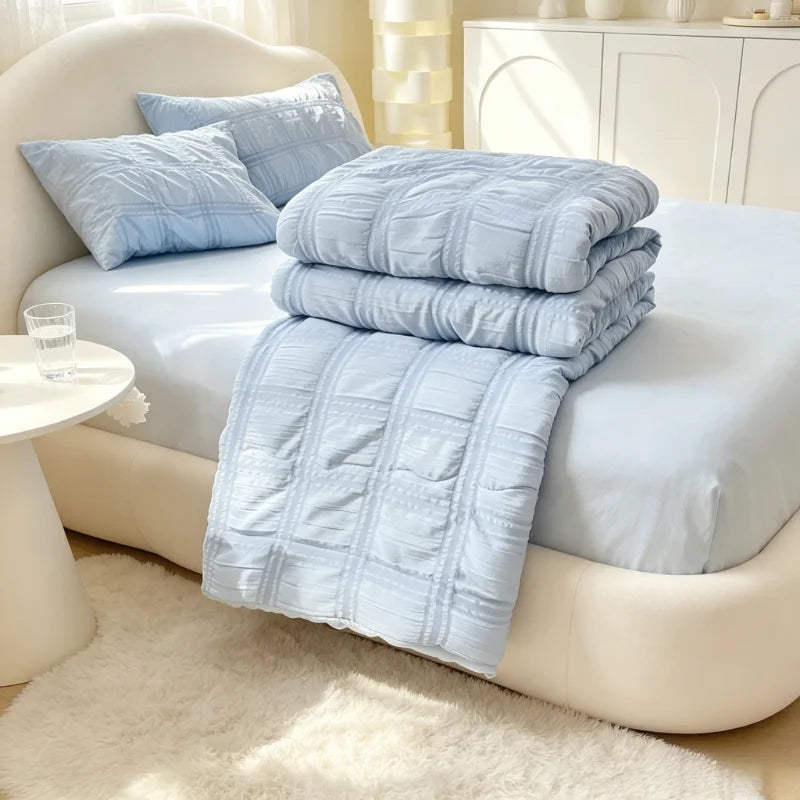 Modern Bedroom Bedding Kit Lightweight Seersucker Quilt Set Soft Breathable Comfortable Bed Linen For Year Round Daily Use