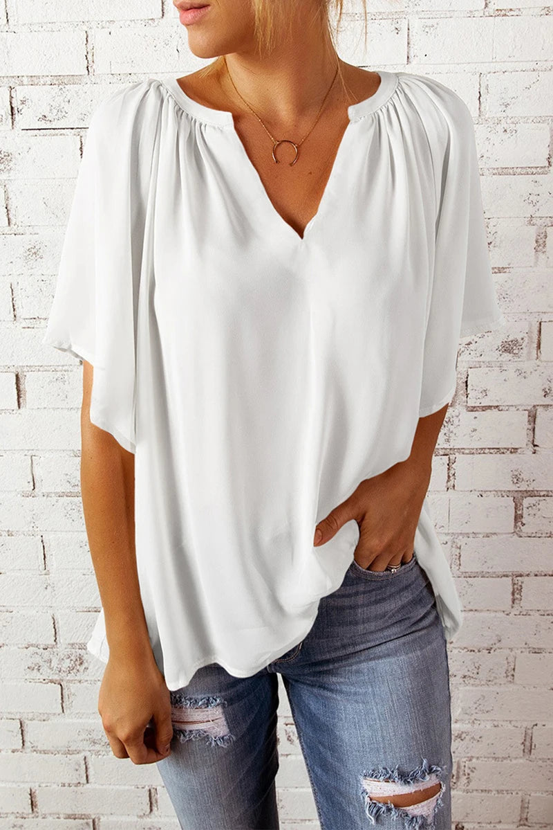 Summer New Loose V-neck Top Casual Women's T-shirt Chiffon Shirt