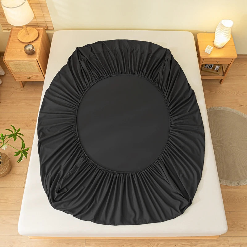 1pc Skin-friendly Bed Cover with Elastic Band Solid Color Brushed Bed Sheet Single/Queen/King Fitted Bedsheet(without pillowcase