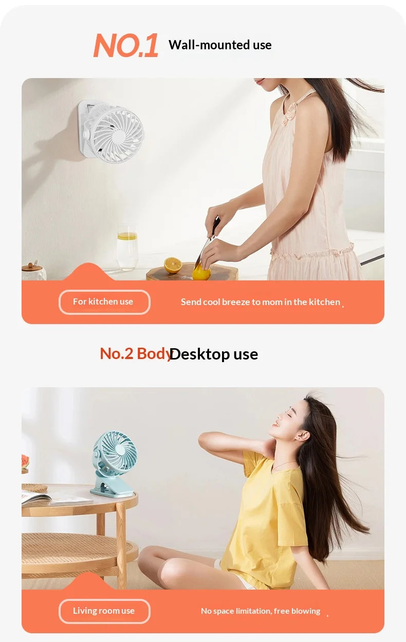 Portable Rechargeable Clip Fan 720° Rotatable Hanging Fan with Night Light Air Cooler for Outdoor Camping Ventilador