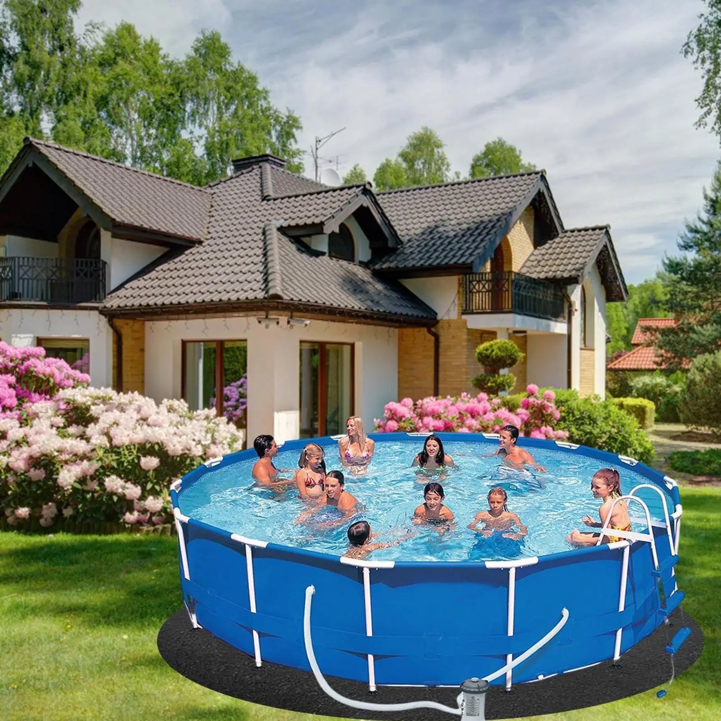 3/2.5M Round Pool Liner Pad Black Protective Pad for Ground Swimming Pools Indoor Outdoor Under Pool Mat Heavy Duty Tarp