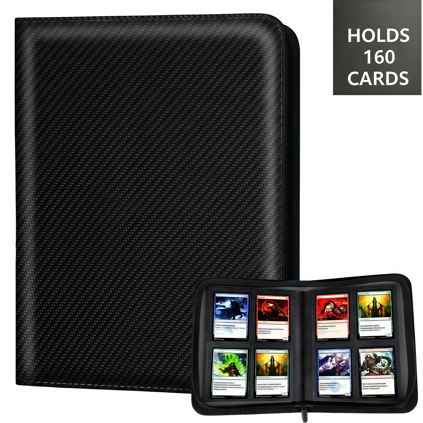 Twill Color-Blocked Trading Card Binder, 20 Pages with 4 Pockets, Thick Inner Pockets, Full Zipper Moisture-Proof and Dust-Proof Design, Multifunctional Side-Insert Binder, Can Hold 160 Standard-Size Cards, Suitable for Colle