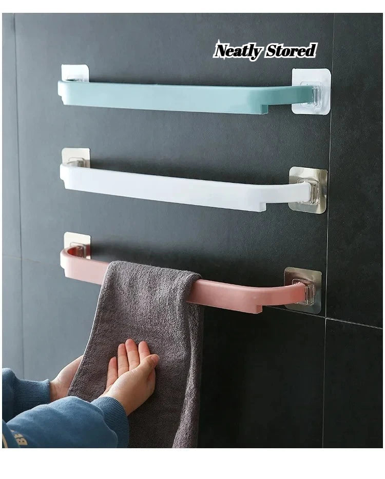 Adhesive Towel Rack for Bathroom Towel Bar Bath Shelf Wall Mounted Towel Hanger Toilet Suction Cup Holder Kitchen Organizer