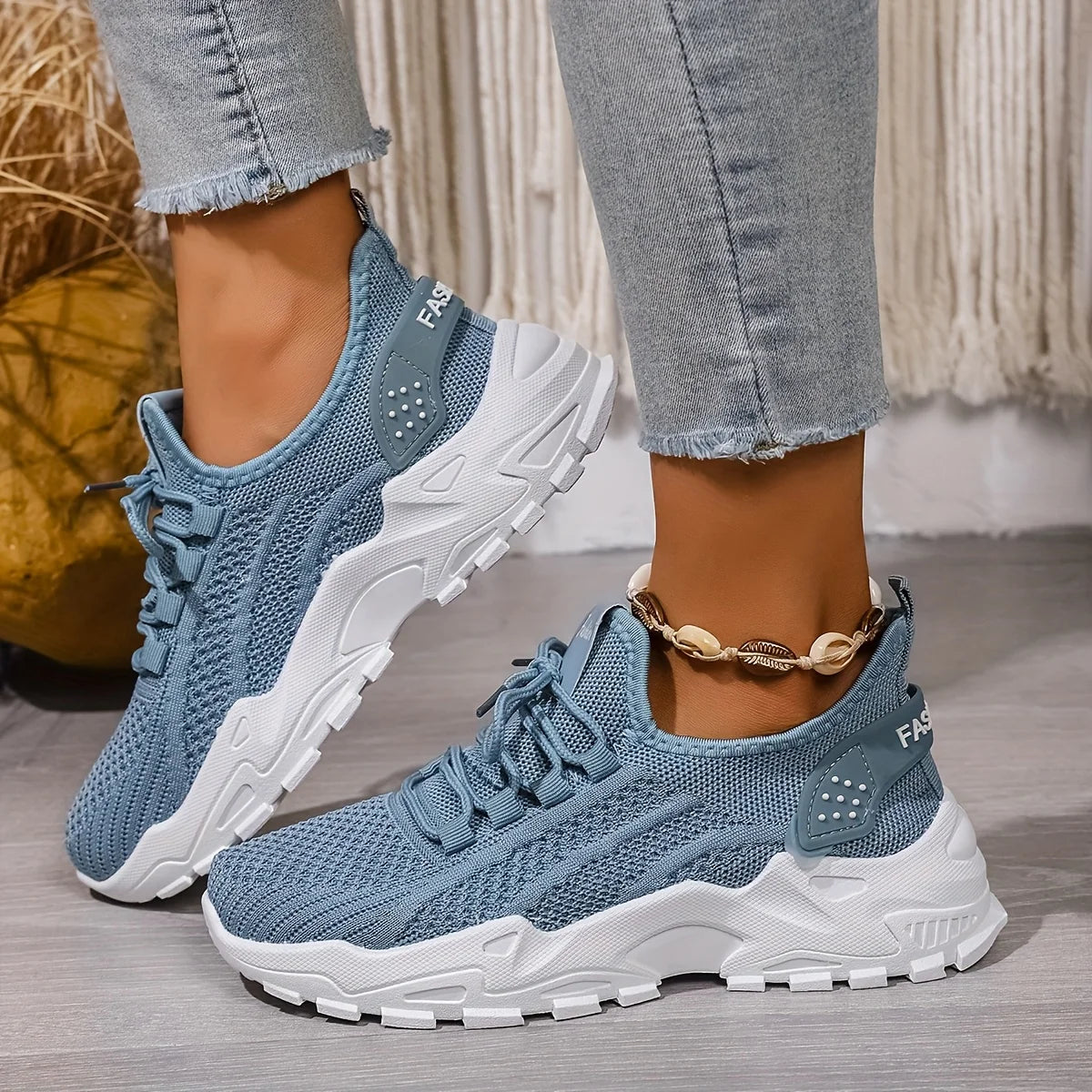 Fashion Women's Casual Knit Sneakers Breathable Lightweight Soft Sole Non Slip Outdoor Walking Shoes