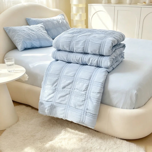 Modern Bedroom Bedding Kit Lightweight Seersucker Quilt Set Soft Breathable Comfortable Bed Linen For Year Round Daily Use