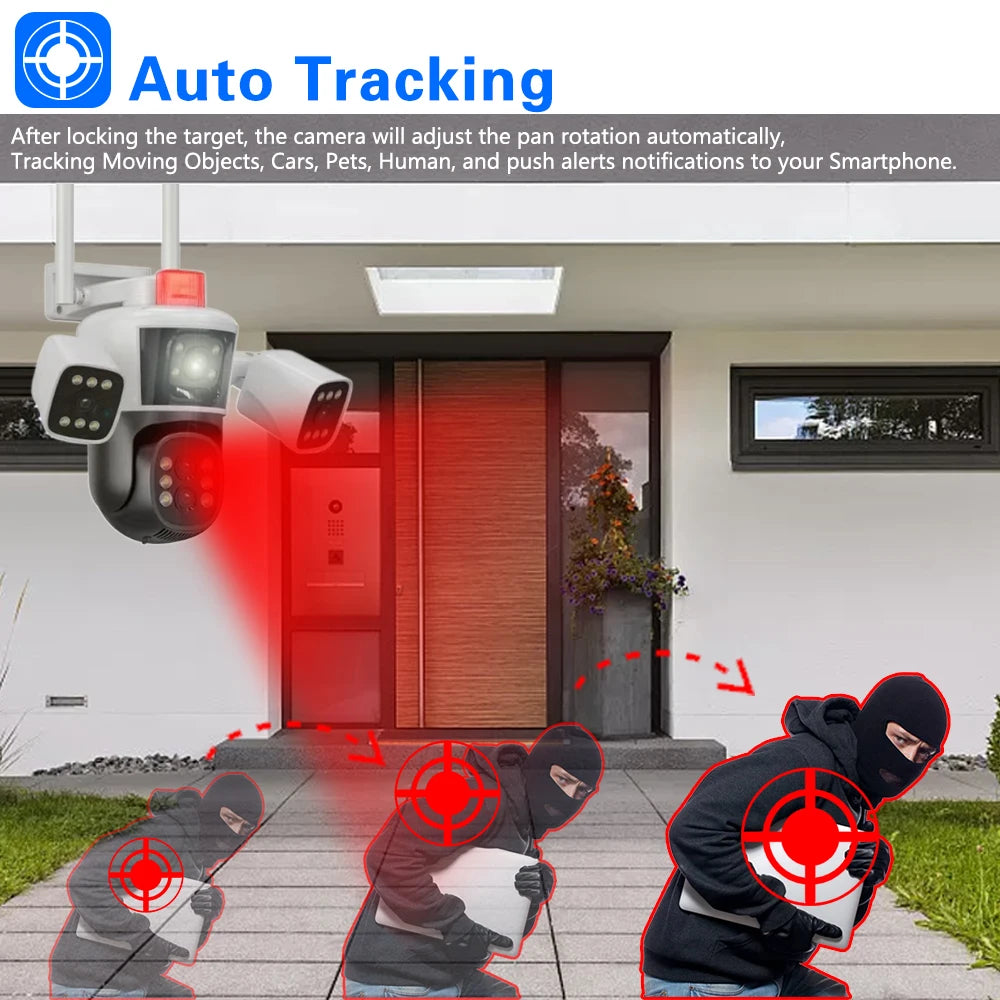 Smart Home WiFi Security Camera 16MP 8K HD Video CCTV Surveillance IP Cameras Outdoor 360° Wireless 4-Lens 3-Screen Camera