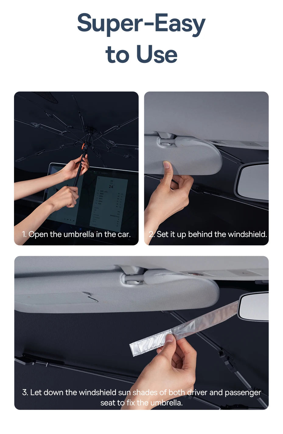 Baseus Car Windshield Sun Shade Umbrella Wider Hemmed Edges Cover Front Window Sunshades Summer Sun Protection Accessories