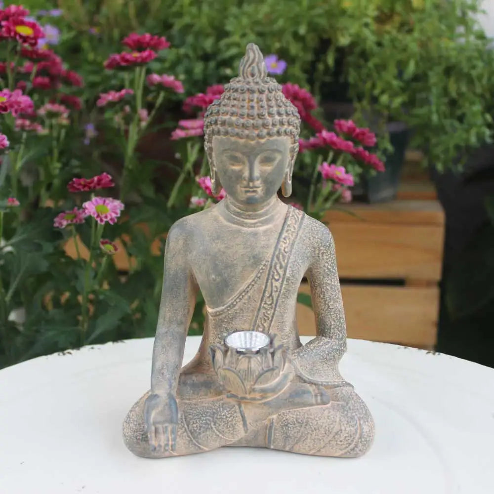 Buddha Statue with Solar Light Home Garden Decor Sitting Meditating Buddha Figurines for Outdoor Patio Yard Lawn Ornaments