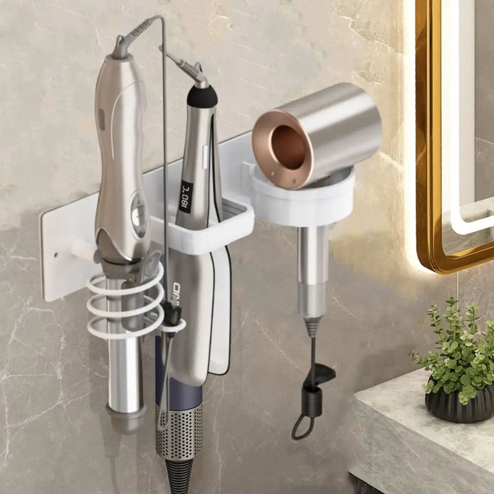 Hair Dryer Stand Electric Hair Dryer Wall Shelf With Cable Organiser Multifunctional Stable Punch-Free Hair Dryer Storage Shelf