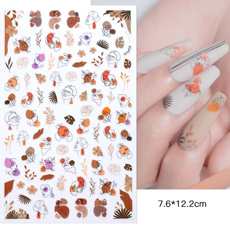 1PCS Black White Butterfly Laser Nail Stickers Y2K Nail Art Decoration Abstract Lines Bronzing Flowers Stickers For Nails