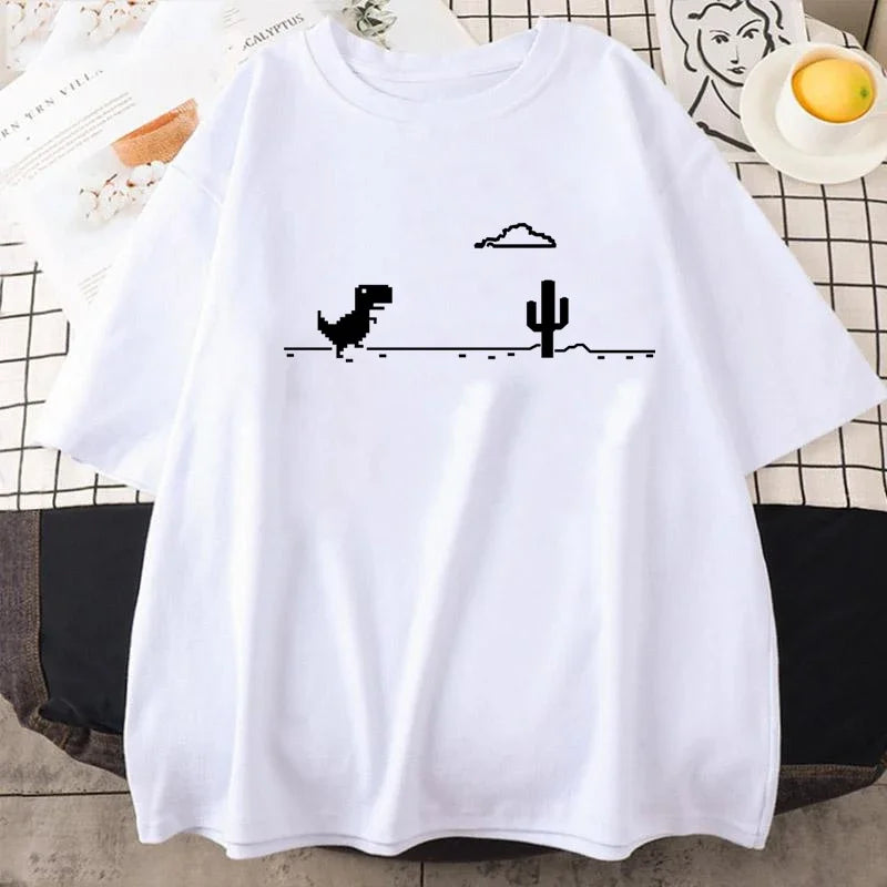 2025 Men's T-shirts Printed Dinosaur Cactus Funny Tops Summer Cotton T-shirt for Men Casual O-Neck Tee Shirts Streetwear Top