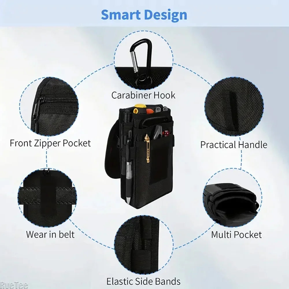 Tactical EDC Pouch Belt Holster - Multitool Organizer for Electricians Compact Tool Sleeve Tool Pouch Fits Phone Knife & Gear