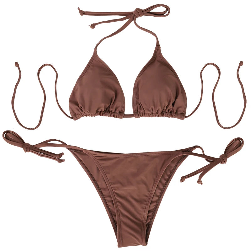 Women's New Thong Bikini Two-Piece Set 2025 Summer Popular Sexy Beach Style Lace-up Lady's Swimwear Micro Thongs Bikini Swimsuit