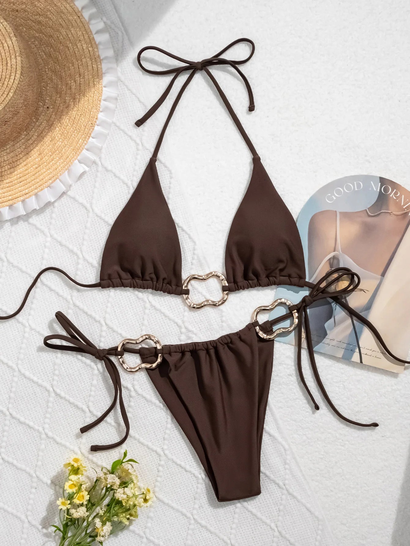 Push Up Halter Bikini Set 2025 New Sexy Metal Linked Women Swimsuit Micro Thong Female Swimwear Bathing Suit Brazilian Beachwear