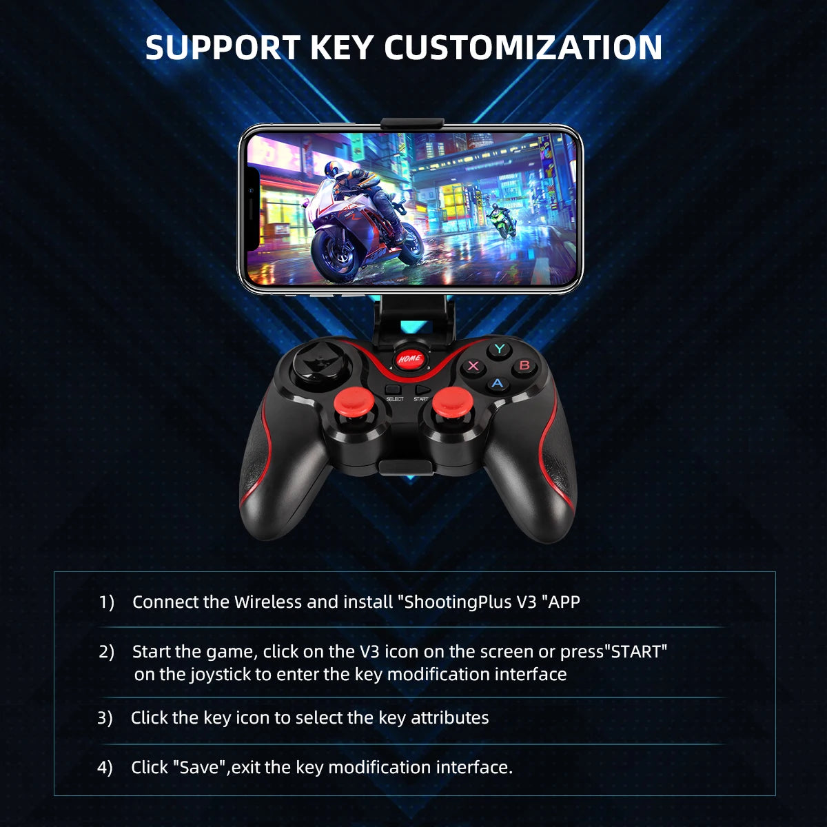 GAMINJA Wireless Bluetooth Gamepad PC Game Controller Gaming Joystick For Android Mobile Phone TV Box Playstation 3 Tablet PC